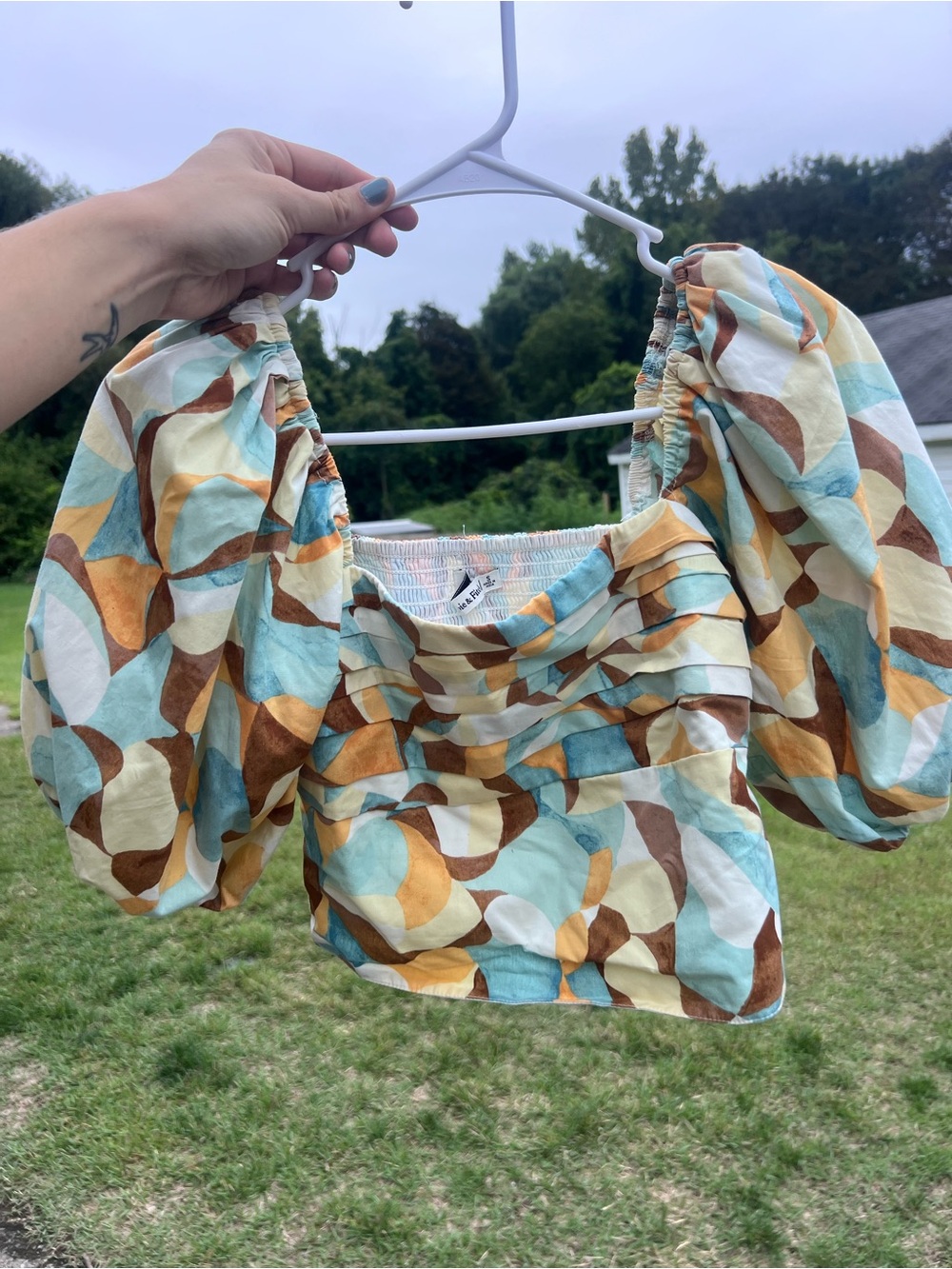 Abercrombie & Fitch Abstract Print Puff Sleeve Pleated Crop Top - Size S